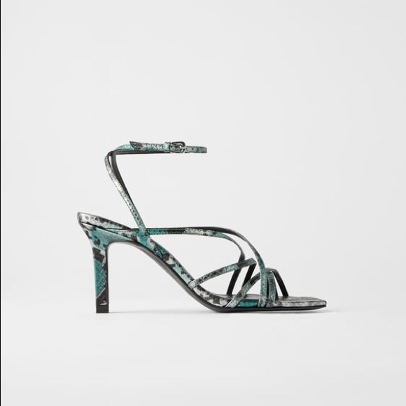 ZARA SNAKESKIN PRINT LEATHER HIGH-HEEL SANDALS WITH SQUARE TOES Size 6.5… - Picture 1 of 9